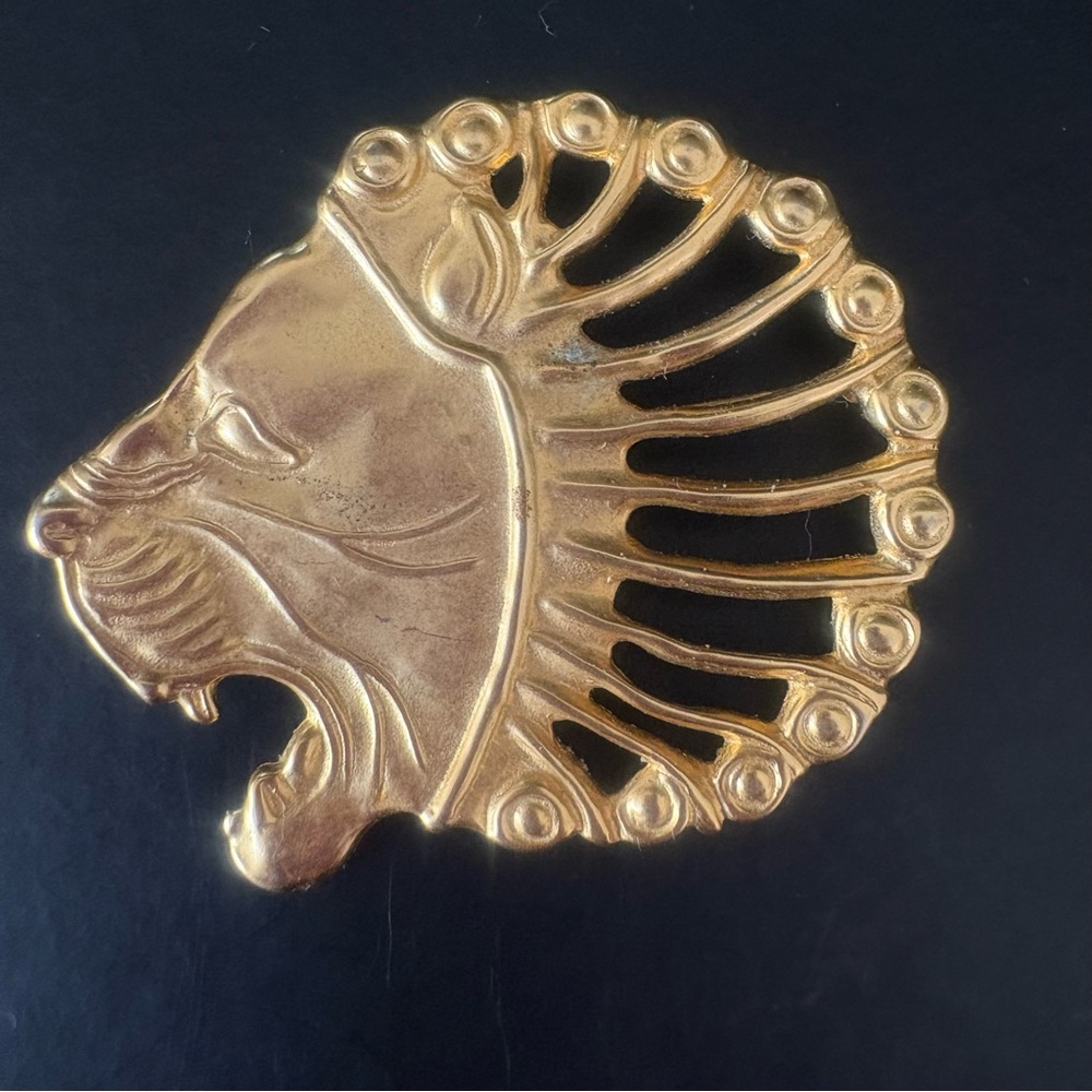 Gold Lion Head Brooch - Statement Pin